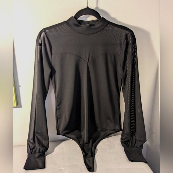 NEW Shinestar Black mesh bodysuit mock turtleneck size large - Picture 11 of 11